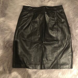 High waisted black leather skirt